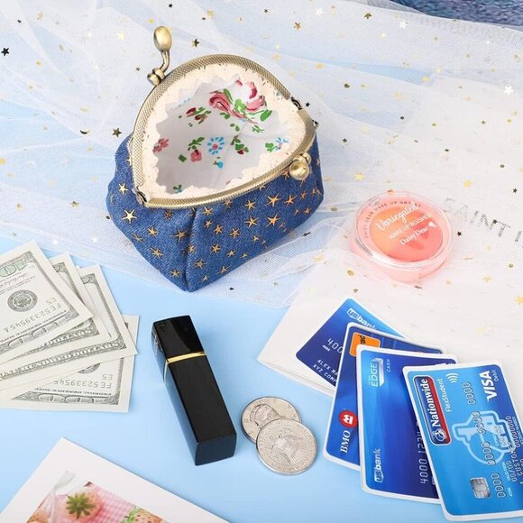 Five-Pointed Star Coin Purse Denim Change Pouch Wallets Buckle with Kisslock Cla - Picture 4 of 7